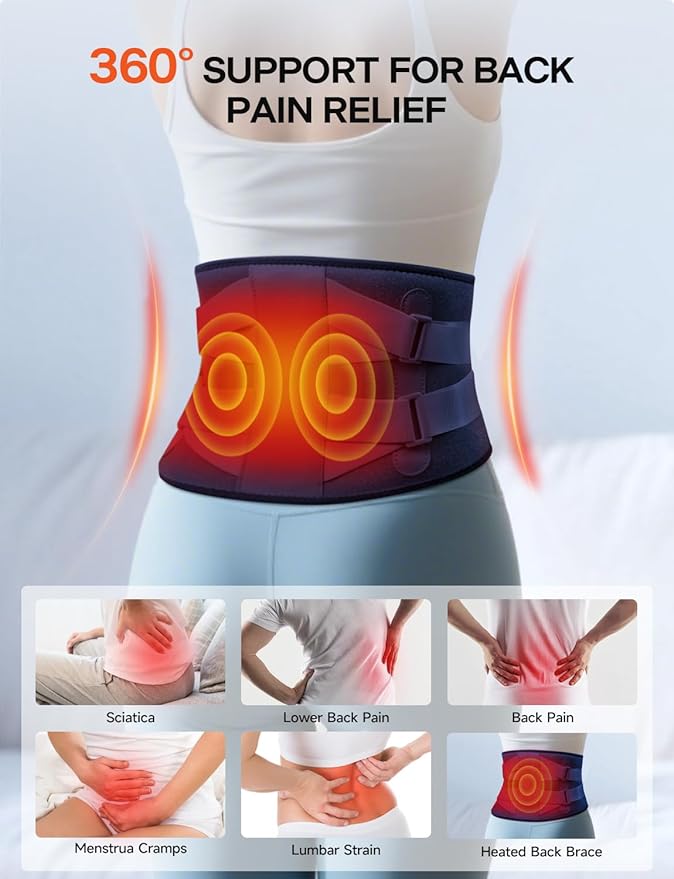 ALLJOY 67" Cordless Heating Pad for Back Pain Relief FSA Eligible HSA, Birthday Gifts for Women Men Mom Dad, Portable Lower Back Massager with 3 Heat 5 Vibration, Wireless Heating Pad for Cramps