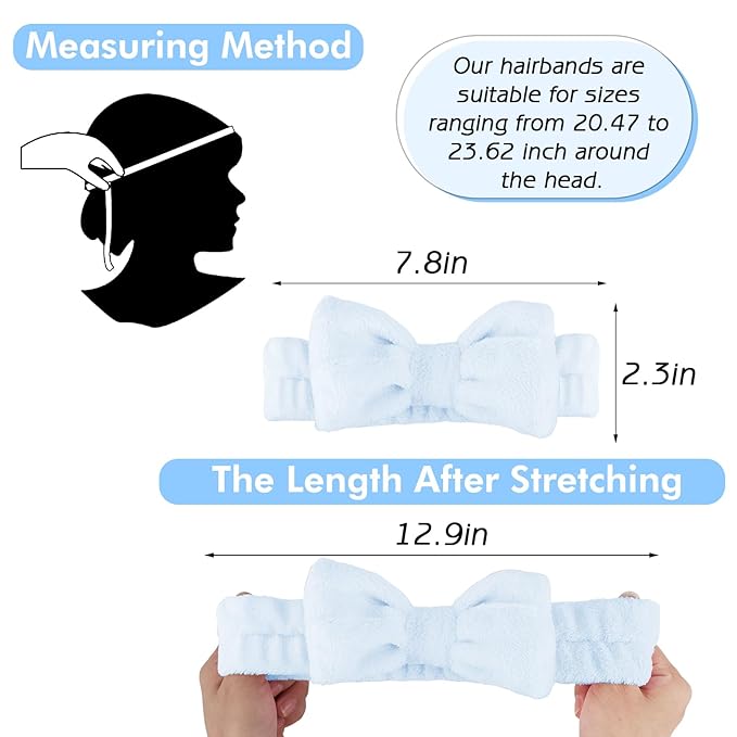 Zkptops 6Pcs Spa Headband for Washing Face Wristbands Set Women Bubble Makeup Sponge Terry Cloth Padded Puffy Skincare Headband Bow Tie Hairband Cute Non Slip Thick Hair Accessory Gifts (Dark Blue)