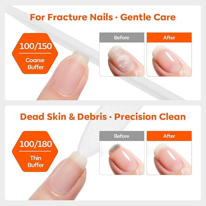 Modelones Glass Nail Files, 3 PCS Crystal Glass Nail Files with 180/240 Grit, Double-Sided Reusable Sandblasted Fingernail Buffers Nail Shaper & Smoother for Cuticle Remover Home Manicure