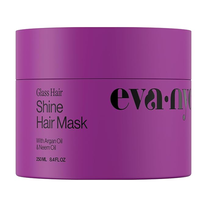 Eva NYC Anti-Frizz Hair Mask for Instant Shine - Argan Oil + Neem Oil - For High Gloss + Glassy Mirror-Like Shine - Nourishing Anti-Frizz Hair Product - Warm Vanilla Scent - 8.4 fl oz