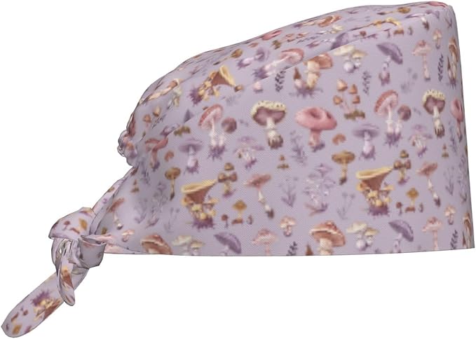 Scrub Cap for Women and Men Boho Black Leaf Pattern Adjustable Breathable Sweatband Hat for Work Kitchen Spa Shower Daily Use