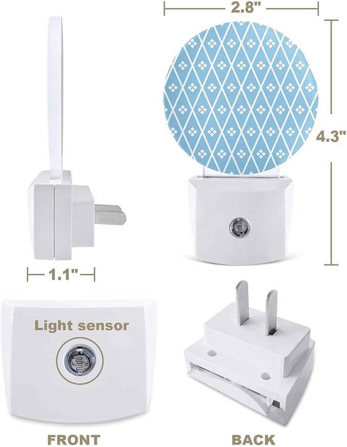 Night Lights Auto Sensor Blue Diamond Night Light Geometric Rhombus Round Lamp Plug-in LED Nightlights Dusk to Dawn for Living Room Bedroom Bathroom Hallway Wall Decor