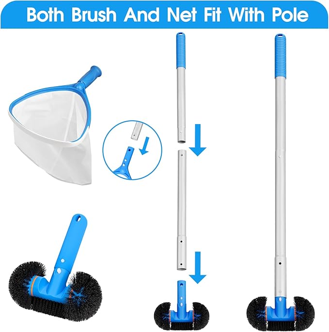 TidyMister 4-in-1 Spa Cleaning Set - Hot Tub Small Pools Maintenance Accessories Kit with Skimmer Net Round Brush Scrubber and 2ft Pole