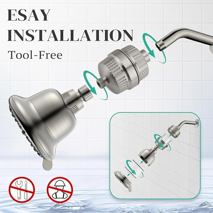 Cobbe Luxury Double Filtered Shower Head, High Output 16+20 Stages – 99% REMOVAL Shower Filters for Hard Water Removes Chlorine and Harmful Substances, 7-Model Setting Spray, Brushed Nickel