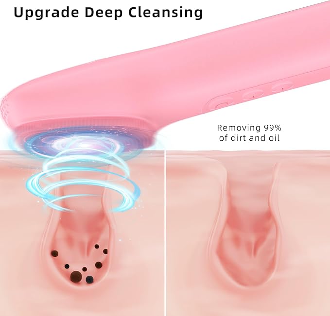 Facial Cleansing Brush Portable Waterproof Rechargeable Face Wash Brush Electric Deep Cleaning for Men and Women (Pink)