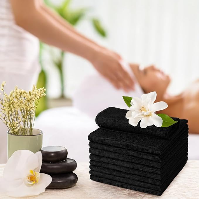 UNIMADE Washcloths Bulk - 10 Pack - Face Towels (12" x 12"), Highly Soft Wash Cloths and Hand Towels, Fast Drying Multi-Purpose Microfiber Cleansing Cloths for Bathroom, Hotel, Spa, and Salon - Black