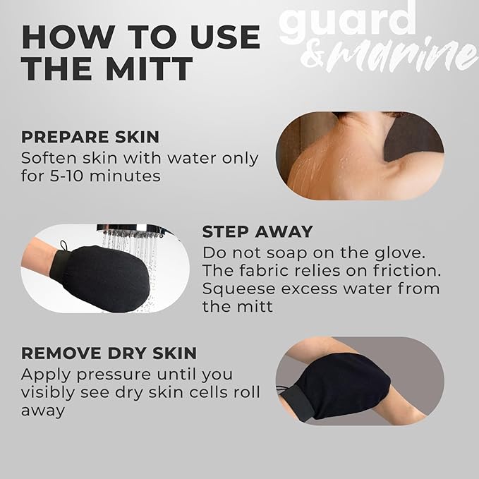 GUARD&MARINE Korean Exfoliating Mitts – Authentic Kessa Gloves Inspired by Turkish & Moroccan Hammam – Deep Body Scrubber for Dead Skin Removal, Tan Prep & KP – 2-Pack Shower Mitts