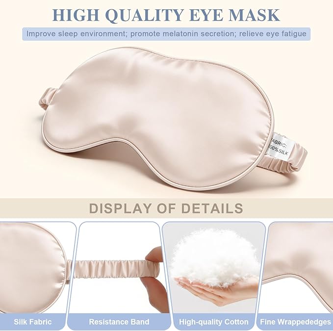 Silk Sleep Mask,Eye Mask for Sleep Women Men,Mulberry Sleeping Mask with Adjustable Strap,Blindfold Blackout Eye Mask for Travel and Full Night's Sleep,Nap
