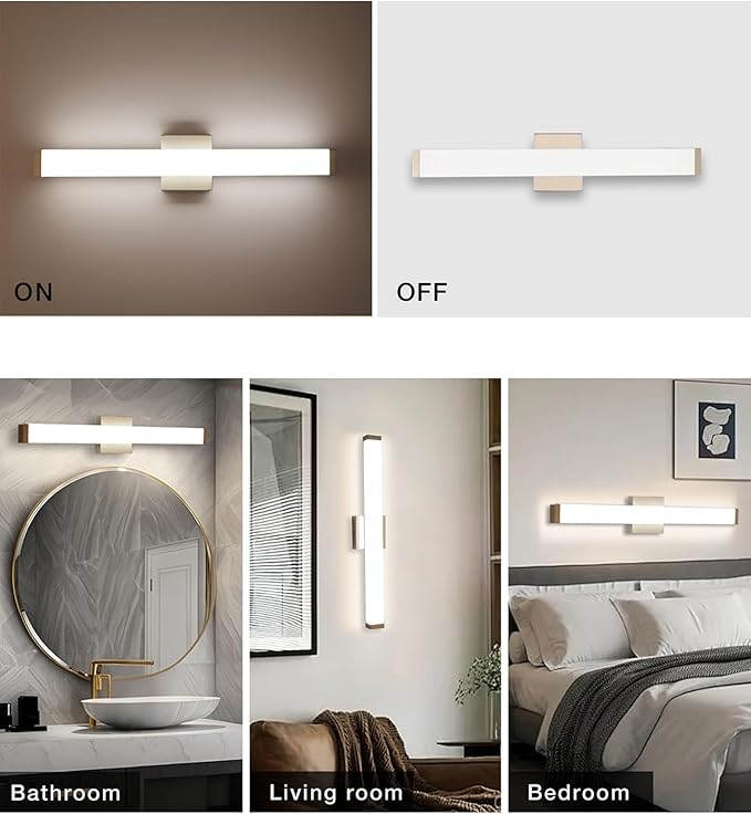 LED Bathroom Vanity Light Fixtures 24 in Brushed Nickel, 14W 4000K Natural White Square Wall Fixture, Modern Lighting for Over Mirror, Damp Rated,ETL
