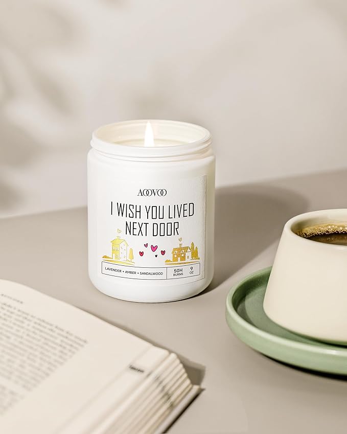 AOOVOO Candle - 9oz Soy Wax Scented Candles, I Wish You Lived Next Door Candles Gifts, Christams Birthday Gifts for Women Men, Mom, Coworkers, Nurse, Clients - Employee, Teacher