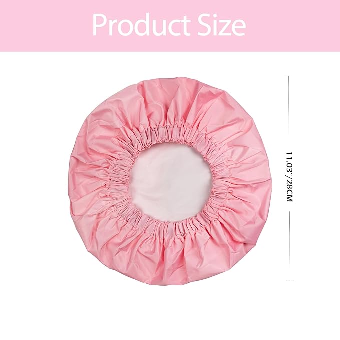 Shower Cap for Women Reusable Waterproof, Large Bath Cap with Elastic Band, Hair Caps for Long Hair and Braids, Pink