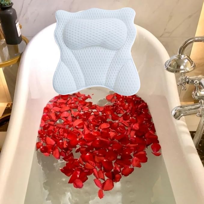 Bath Pillow,Ergonomic Bathtub Pillows for Tub Neck and Back Support,with 6 Powerful Suction Cups,Provide Shoulder and Back Relaxing,Bath Accessory,Fits All Types Bathtub(White)