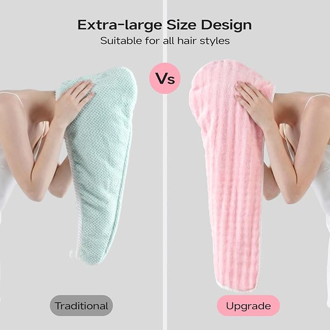 REDKISS 3 Pack Extra Large Microfiber Hair Towels with Elastic Strap - Quick Dry, Anti-Frizz Turbans for Long, Thick, Curly Hair