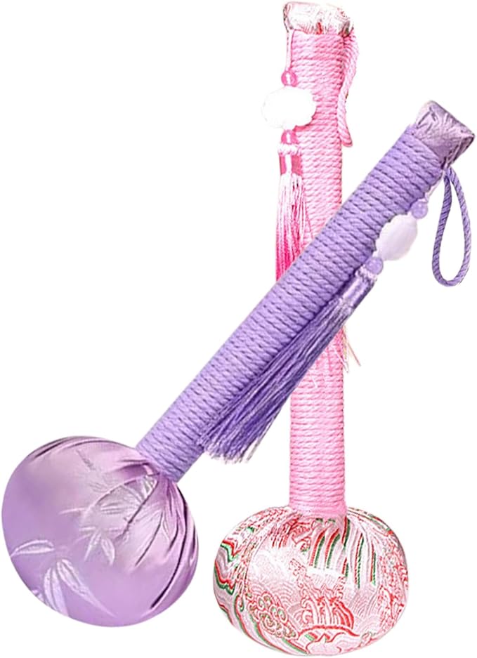 Mugwort Massage Hammer, Handheld Percussion Manual Massage Tool for Back, Shoulder & Body - Therapy Tool with US Design Patent (Bamboo Leaf Purple/Auspicious Cloud Pink)