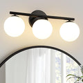 Black Globe Bathroom Light Fixtures 3-Light Vanity Light with Plastic Milk White Globe Shades 11.81 inch Wall Sconce Lighting Over Mirror, Vanity Lights for Bathroom Bedroom Hallway