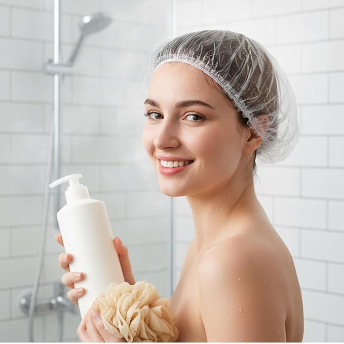 Disposable Shower Caps,100PCS Shower Caps for Women Disposable,Large Plastic Clear Hair Cap Thickened for Hair Treatment Spa Home Kitchen Hotel Travel Unisex(16.5in)
