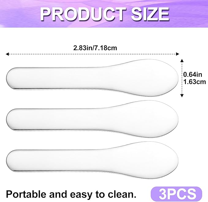 Pndeyo 3pcs Mini Stainless Steel Makeup Spatula, Reusable Cosmetic Cream Spatulas Spoon, Skincare Scoop Applicator Facial Massage Beauty Tools for Mixing and Sampling Face Eye Cream- Silver