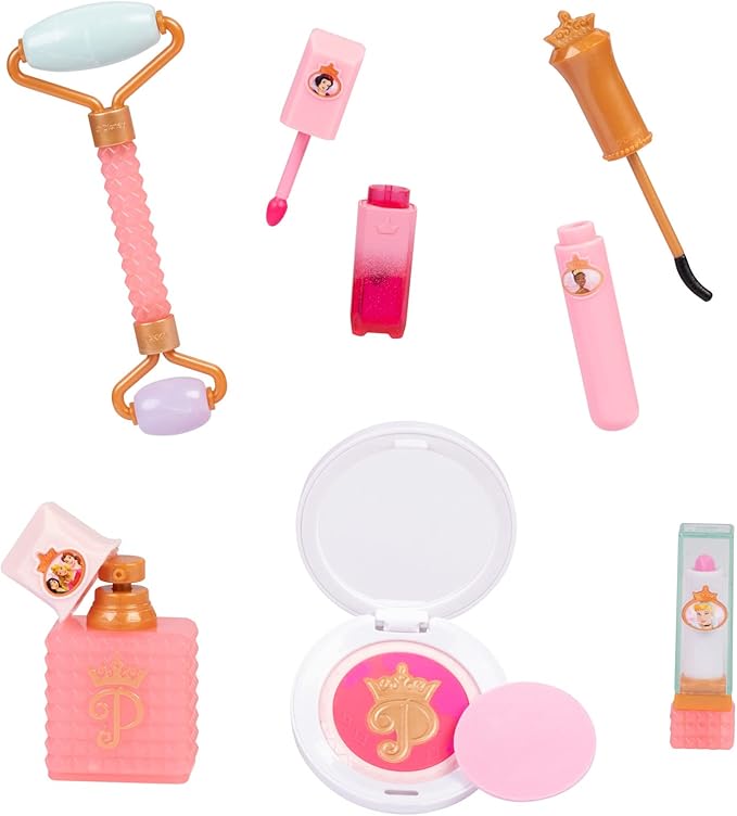 Disney Princess Style Collection Girls Trendy Makeup Tote Bag, Trendy Pretend Play Makeup Tools, Including a Face Roller, Comes with 8 Different Play Tools