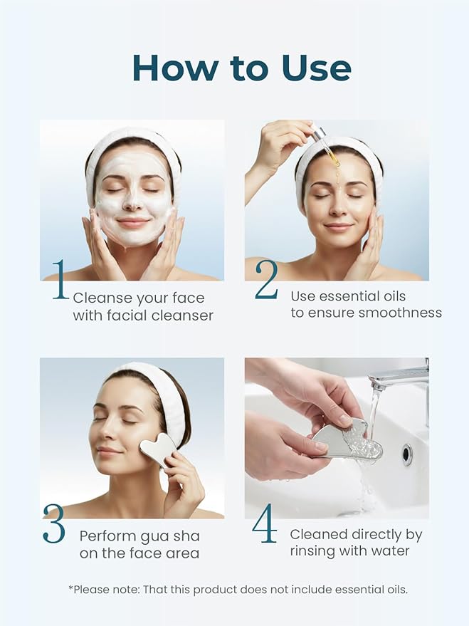 Gua Sha Facial Tools, Guasha Tool for Face & Neck, Gua Sha Scraping Massage Tool for Lymphatic Drainage & Puffiness Reduction (Silver)