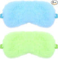 2 Pcs Plush Leopard Eye Mask Soft Sleeping Blindfold Eye Cover Comfortable Furry Faux Fur Sleeping Mask Satin Nap Night Eyeshade Cover for Women Men Gift (Green, Blue)