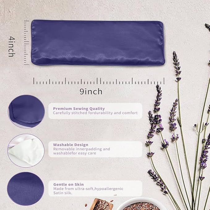 Flexseed Eye Pillow, Hot or Cold Weighted Satin Eye Mask, Microwaveable Moist Heat Eye Compress, Unscented Washable, Perfect for Sleeping, Yoga, Migraine Relief, Pack of 2 (Unscented)