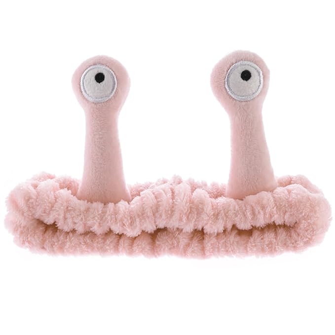 WLLHYF Spa Headband Facial Makeup Head Band Microfiber Soft Coral Fleece Head Wraps Snail Cartoon Cute Hair Accessories Elastic Skincare Hair Band for Women Girls Washing Face Beauty (Pink)