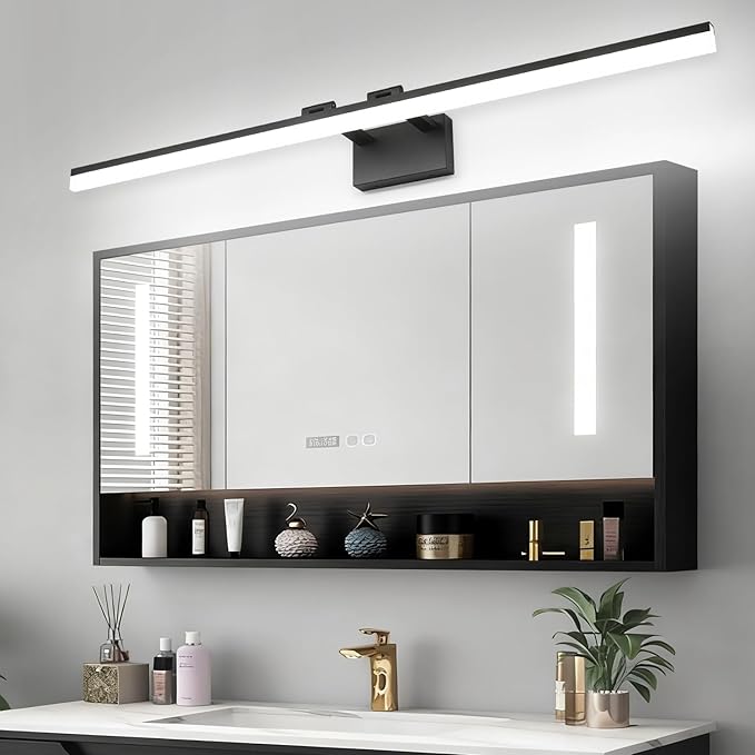 SOLFART Dimmable LED Black Vanity Lighting Fixture Wall Light Over Mirror for Bathroom 47.2 inch