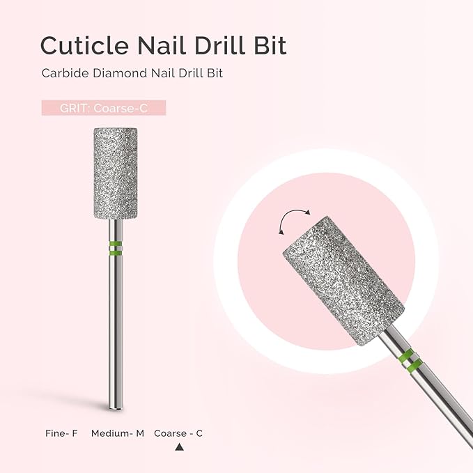 MelodySusie 6.5mm Barrel Shape Cuticle Clean Nail Drill Bit 3/32'', Professional Safety Carbide Diamond Under Nail Cleaner for Cuticle Dead Skin Nail Prepare, Beginners Bits, Series Bit-S, Coarse