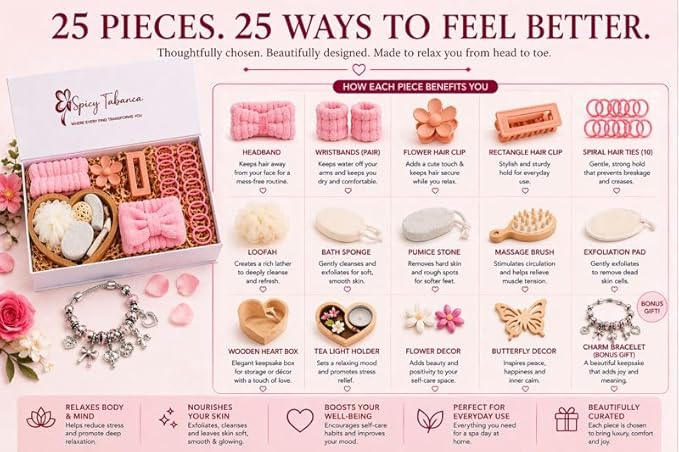 Ultimate 25-Piece Spa Gift Set for Women, Mother’s Day Gift for Mom, Self Care Bath Set with Bracelet, Luxury Magnetic Gift Box, Birthday Gifts for Women