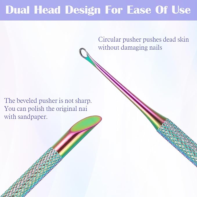 Russian Prep Nail Pushers, Pre-treatment Cuticle Pusher, Dual Ended Cuticle Remover with 100/180 Grit Sandpaper Sheets, Nail Art Dead Skin Removing Tool for Fingernails Toenails Manicure Pedicure