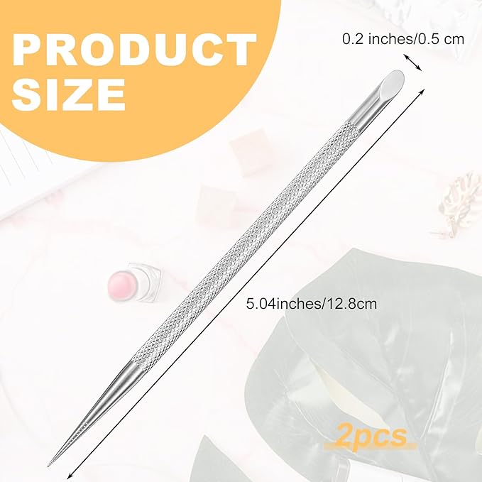2 PCS Nail Cleaning Cuticle Stick, Stainless Steel, Cuticle Pusher Remover Dead Skin Polish Peeler Cutter, Professional Pedicure Nail Art Care Portable Nails Cleaning Tool for Fingernails Toenails