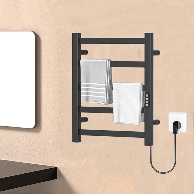 Towel Warmer Black Heated Towel Rack for Bathroom Wall Mounted,5 Bars Electric Wall Mounted Heated Towel Racks for Bathroom,Timer & Temperature Multi-Level Adjustments