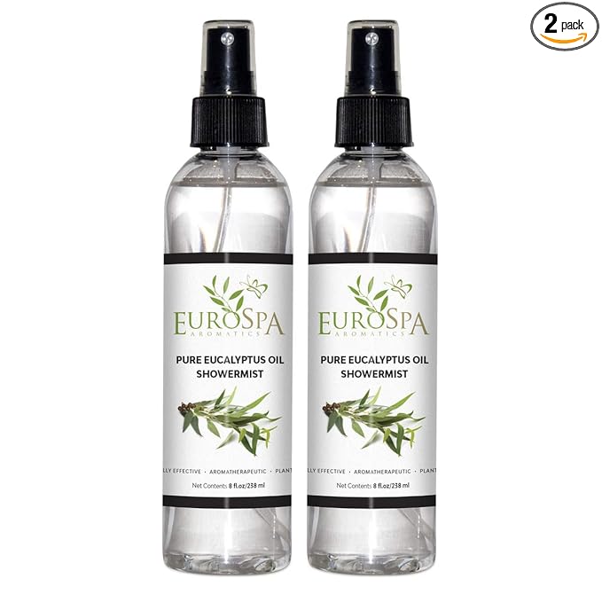 EuroSpa Aromatics Pure Eucalyptus Oil ShowerMist and Steam Room Spray, All-Natural Premium Aromatherapy Essential Oils - Pure Eucalyptus, 8oz, 2 Pack