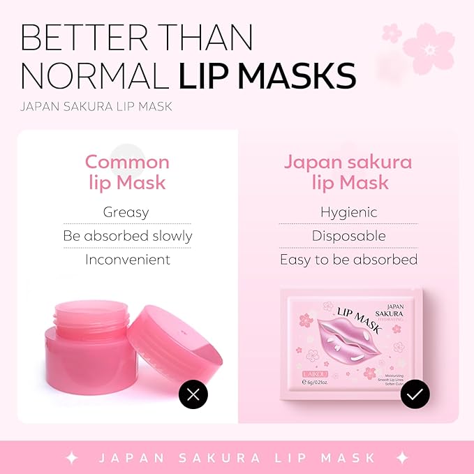 AKARY Sakura 5 Pieces Hydrating Lip Mask, Lip Sleep Mask Collagen Crystal Lip Care Gel Pads For Moisturizing, Minimize Fine Lines, Remove Dead Skin, Chapped Pads Lip Mask (5)