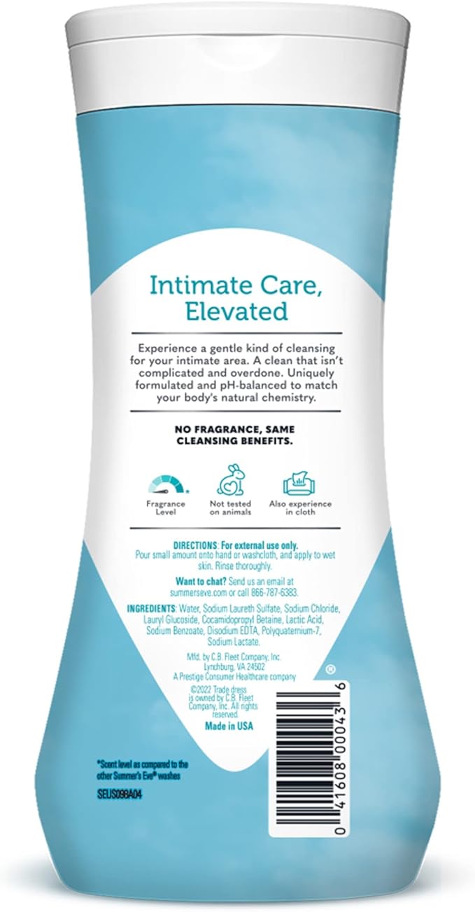 Summer's Eve Fragrance Free All-Over Feminine Wash, Gentle pH-Balanced Body Wash for Women, Removes Vaginal Odor, 15 Fl Oz (Pack of 2)