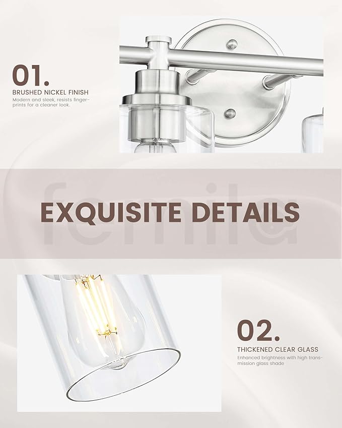 FEMILA Modern Vanity Light - 25" Brushed Nickel, Bathroom Light Fixture Over Mirror, E26 Base, 4FYC56B-4W BN