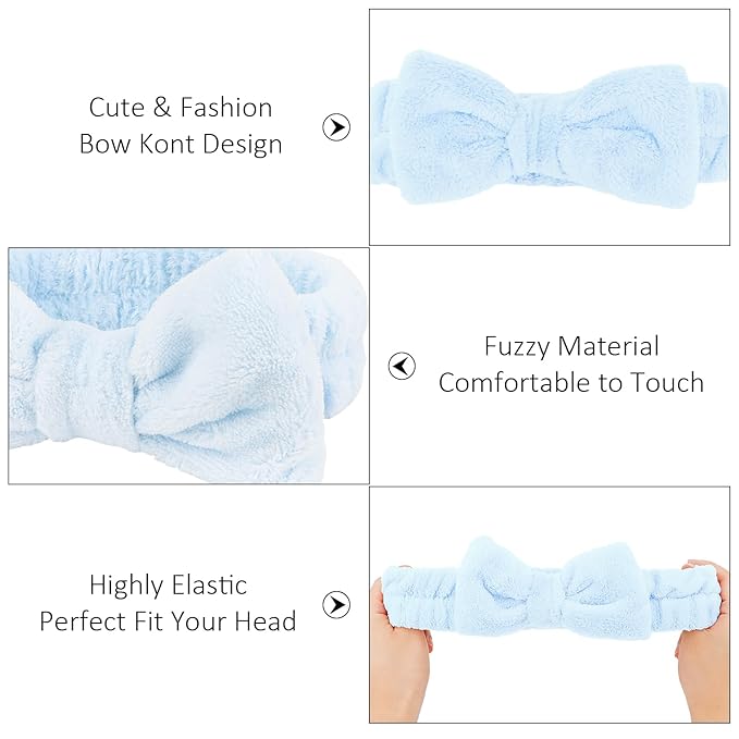 8 Pack Spa Headband for Washing Face Stocking Stuffers Skincare Headbands Bulk for Women Girls Soft Coral Fleece Hairband Cute Bow Headbands for Washing Face Makeup