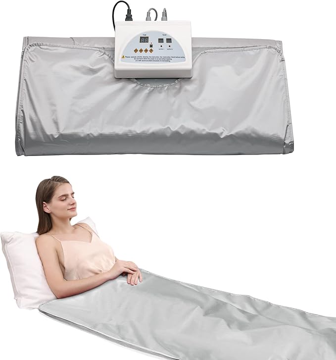 Sauna Blanket,Far Infrared (FIR) Slimming Blanket Professional Therapy Sweat,Portable 2 Zones Heated Mat Body Shaper. Home and Indoor Personal Use. (Large Size)