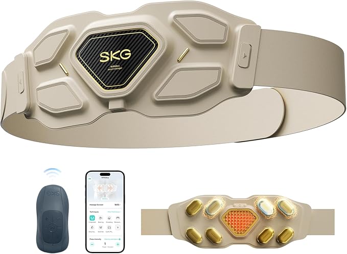 SKG W9 Ultra 2.0 Lower Back Massager for Pain Relief Deep Tissue Mothers Day Gifts Adjustable Cordless Heating Pad Infrared Vibrating Back Massager with Titanium Massage Head