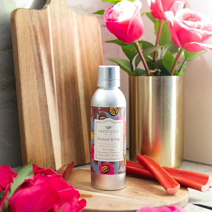 Greenleaf Gifts Rhubarb & Oak Scented Room Air Freshener Spray | Non-Aerosol 7 oz Spray | Floral Scented Air Freshener for Home | Home Fragrance for Bedroom & Bathroom