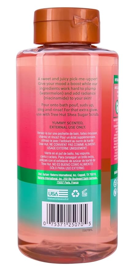 Tree Hut Watermelon Foaming Gel Wash, Hydrating & Moisturizing Body Wash with Shea Butter & Nourishing Essential Oils, Daily Cleanser for Soft Smooth Skin, 18 fl oz
