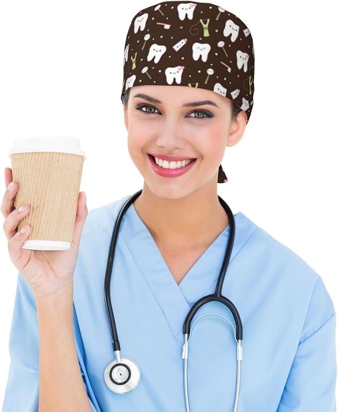 Working Cap Scrub Caps with Sweatband Adjustable Tie Back Hat Nurse Surgical Caps Unisex