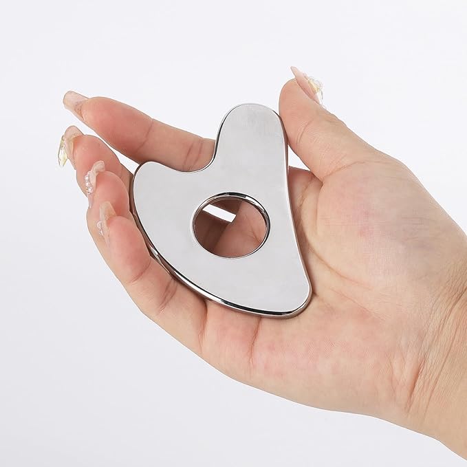BTYMS Gua Sha Facial Tools Stainless Steel, Heart Shaped Guasha Tool with Hole， Metal Face Sculpting Tool Skin Care Massage Scraper