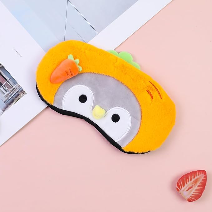 PERFECTSIGHT Sleep Eye Masks, Cute Sleep Eye Cover Lightweight Adjustable Eyeshade Mask Cover for Women Men Sleep Travel Nap, Carrot Penguin
