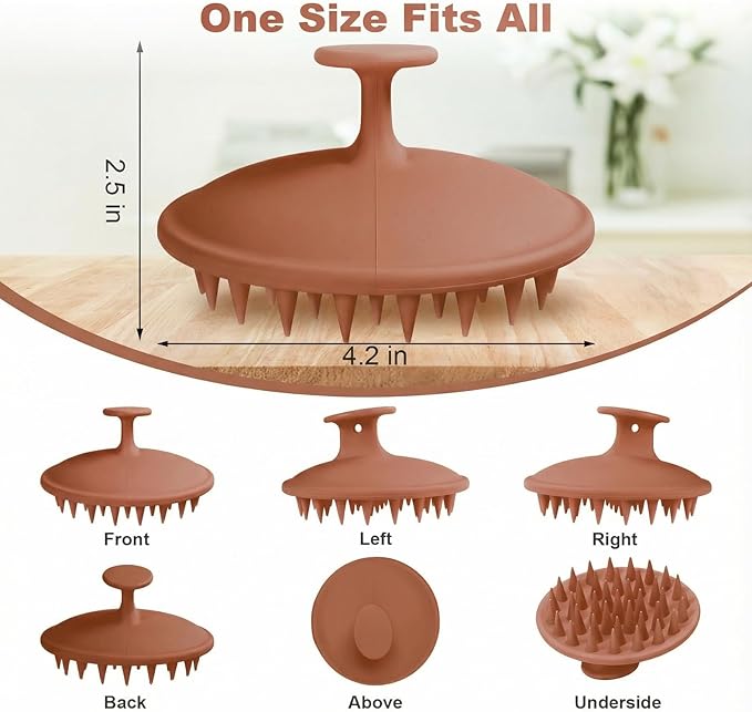 Meartchy Silicone Scalp Massager Shampoo Brush, Scalp Brush for Hair Growth & Dandruff Removal, Hair Scrubber Scalp Stimulator Exfoliator Brush with Soft Bristles for Wet Dry Scalp Care (Brown)
