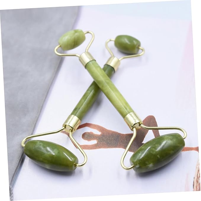 NOLITOY 3pcs Jade Roller Facial Massage Tool Portable Skin Care for Puffiness Relief and Migraine Soothing Natural Green Face Roller for Beauty Routine