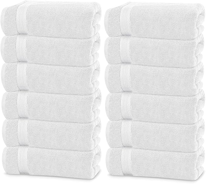 Linteum Textile Supply Luxury Bath Towels 100% Ring Spun Cotton Towel for Women, Men, Kids | 22x44 inches Quick Dry Towels for Hotel, Gym, Beauty, Spa & Salon | Pack of 12 | White