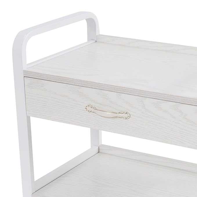 Salon Trolley Cart with Wheels, Mobile Utility Storage Cabinet with 1 Drawer & Shelves, 165lbs Load Capacity Rolling Cart for Beauty SPA Nail Salon, White