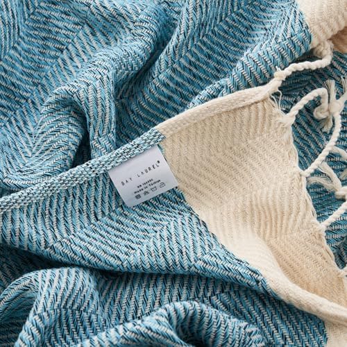 BAY LAUREL Turkish Hand Towel – Pack of 2 | Soft & Absorbent Decorative Towels for Bathroom, Hand, Face, Hair, Gym, Yoga, SPA, Kitchen & Tea (Turquoise, Herringbone 16x40 Inches (Set of 2) - Image 2