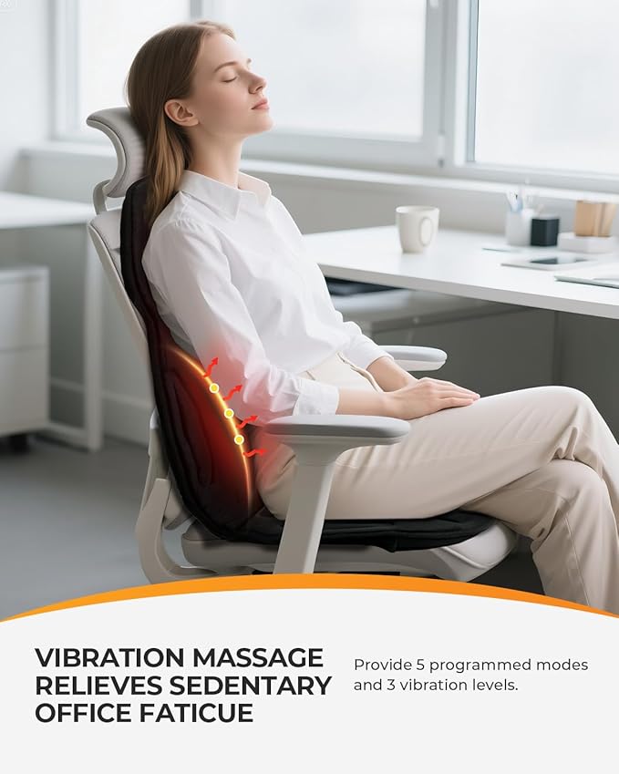 CooCoCo Back Massager with Heat, 8 Vibrating Motors Massage Chair Pad with 2 Heating Levels, Massage Seat Cushion with Auto Shutoff for Home Office Chair, Gifts for Mom Dad Men Women Teens